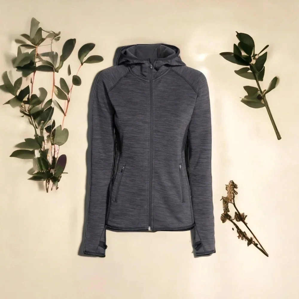 H&M Sport Fitted Fleece Gym Jacket in Dark Grey Marl Athletic Sportswear Size S